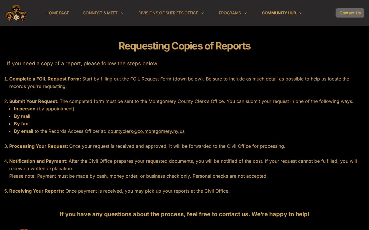 Montgomery County booking record FOIL instructions